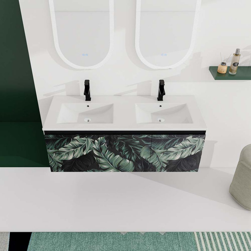 Betsua 47.6 " W Free Standing Wall Mounted 2 Double Vanity Bathroom Vanity With Ceramic Top