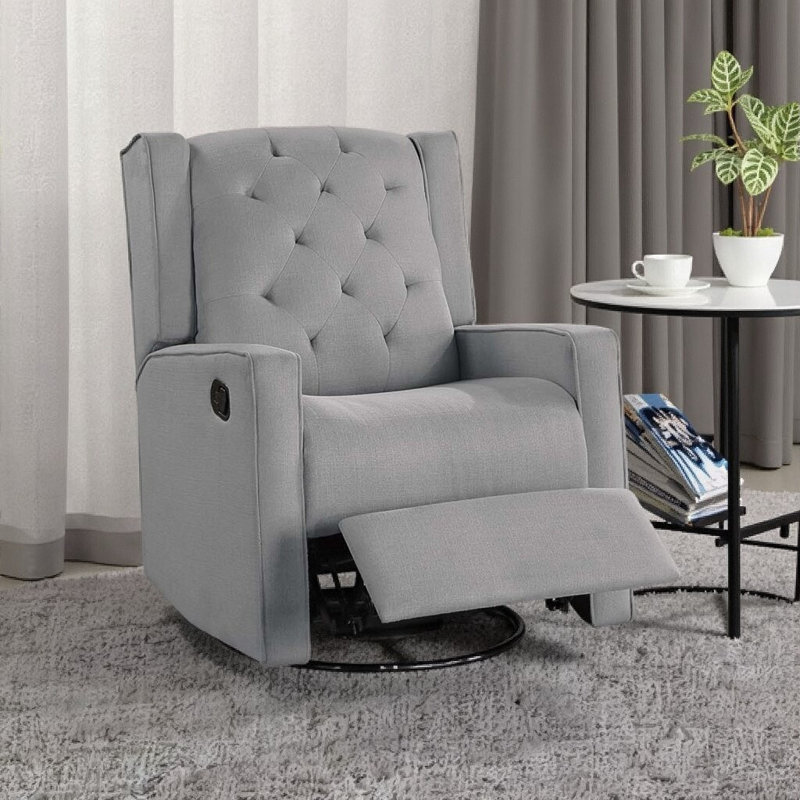 Contemporary Polyfiber Swivel Recliner Chair 1pc Manual Motion Wing Back Tufted Cushion Living Room Furniture Glider Chair