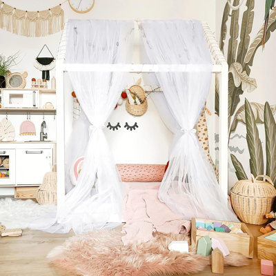 Kids Bed Canopy for Nursery - Decorative Soft Voile Sheer Window Scarf DIY Ascot Top Bed Scarf for Princess/Baby (White, W114 x L160, 1 Panel)