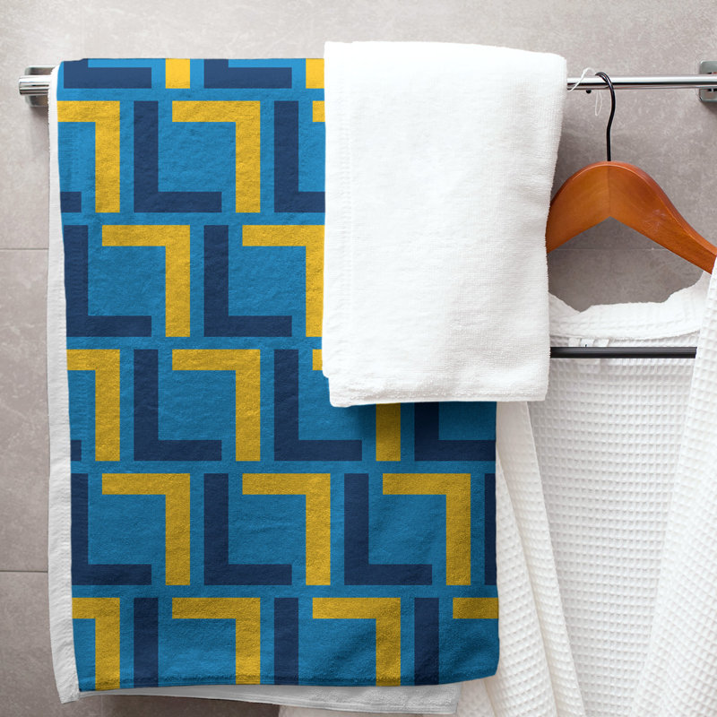 Serviette de bain, Bleu pastel / bleu marine / or