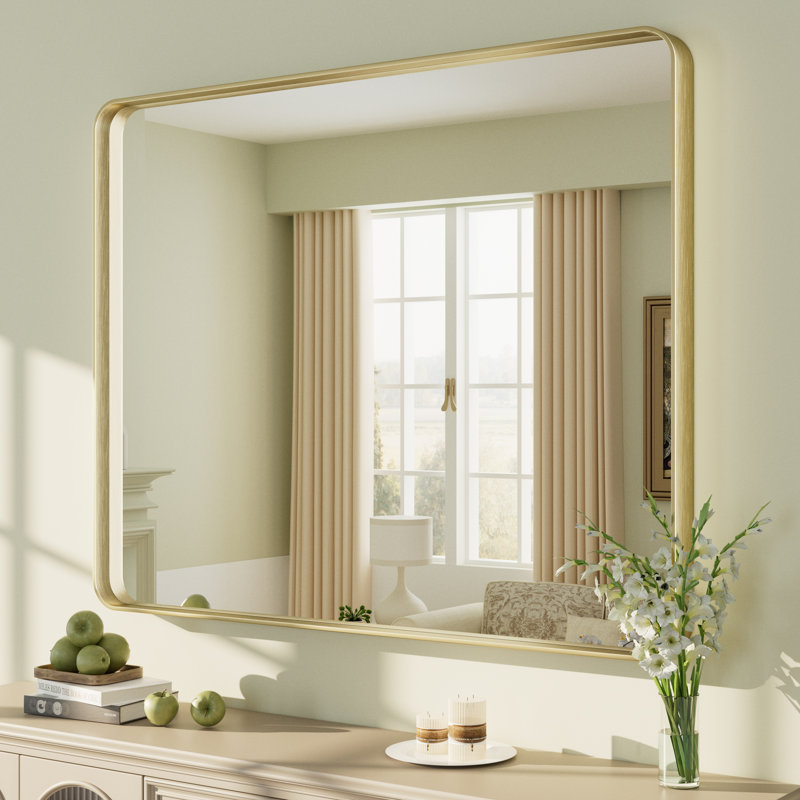 Miroir mural Aevar, 40 po x 32 po, Or brossé