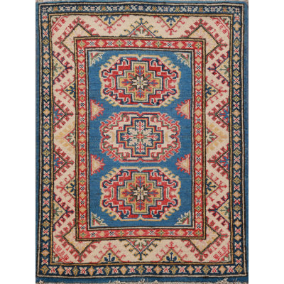 Handmade Blue Kazak Oriental Accent Rug 2x3