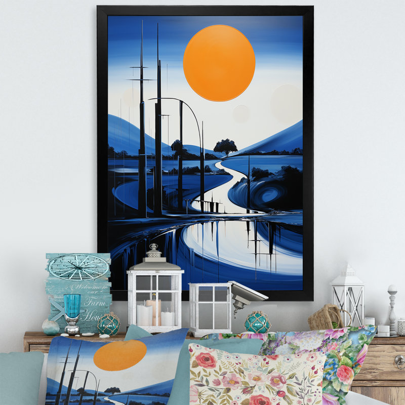 «Hindrik Blue Modern Bridge Scenery III», reproduction, H 20 po x l 12 po x P 1 po, Cadre photo noir