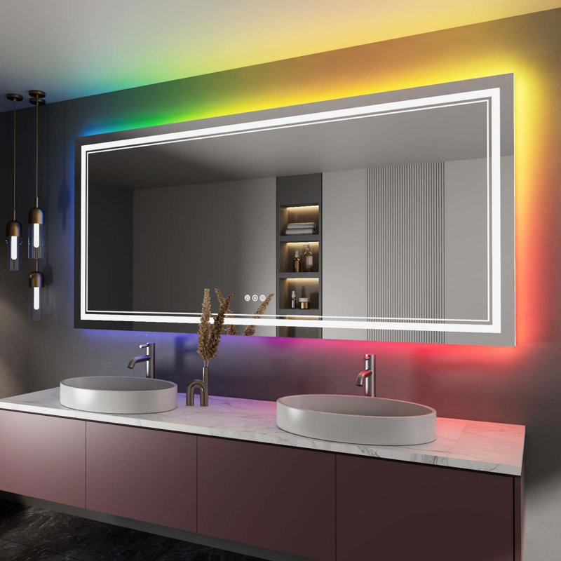 Miroir de salle de bain sans cadre à DEL, miroir intelligent, rétroéclairage RVB, 60 po x 36 po