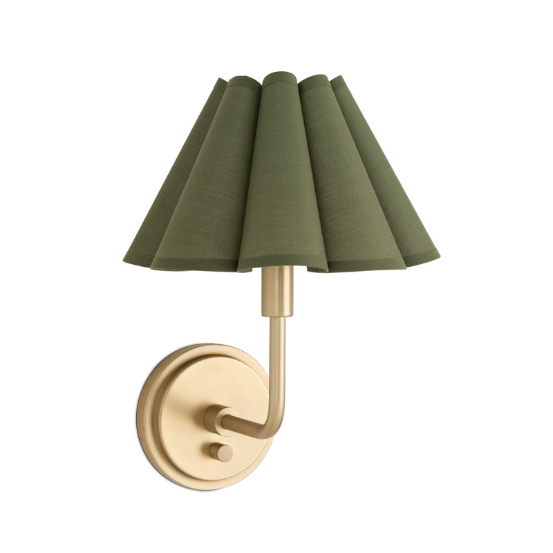 Applique murale simple Polly (abat-jour festonné), Laiton naturel, Vert