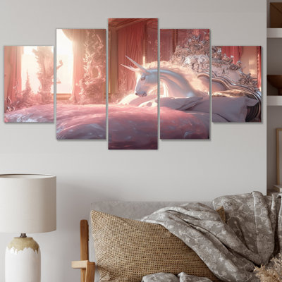 Gracieux licorne, reproduction d'art sur toile, 5 panneaux
