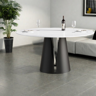Table de salle à manger moderne en pierre frittée moderne, spacieuse et durable pour recevoir
