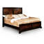 Grand lit en bois massif de style transitionnel avec finition noyer et tête de lit à motif de parquet