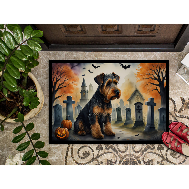 Halloween Airedale Terrier 24x36 Polyester Felt Doormat