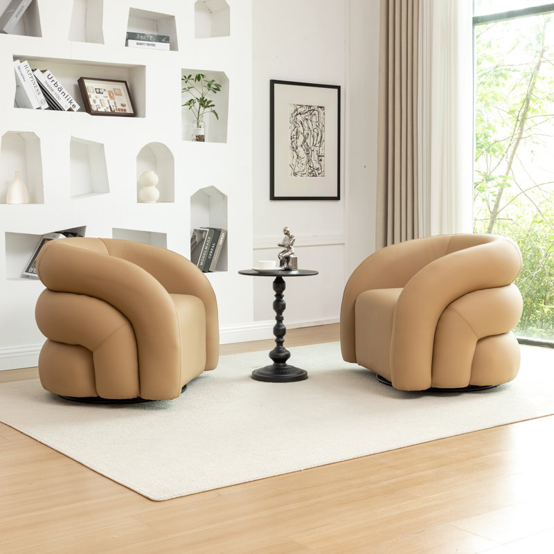 Fauteuil demi-tonneau pivotant en cuir artificiel, Jaune