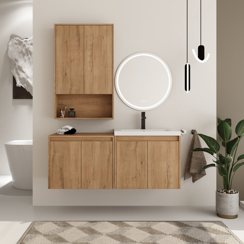  Ensemble de meuble-lavabo simple 48 po avec plateau en résine Bellmead et armoire murale 24 po, 48"