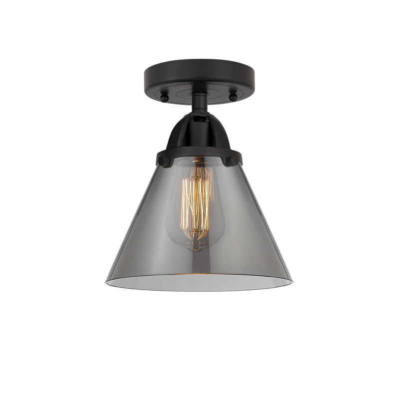 Plafonnier semi-encastré en verre à DEL, H 9,5 po x l 7,75 po x P 7,75 po, Plaqué couleur fumée, Noir mat