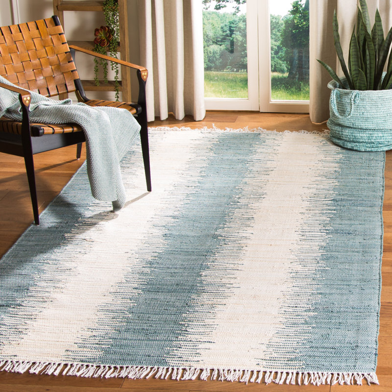 Telscombe Hand Woven Cotton Striped Rug, Rectangle 6' x 9'