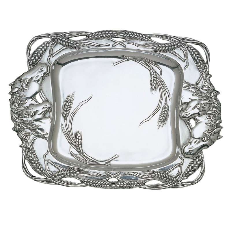 Arthur Court Aluminum Horse Clutch Serving Tray with Wheat Motif