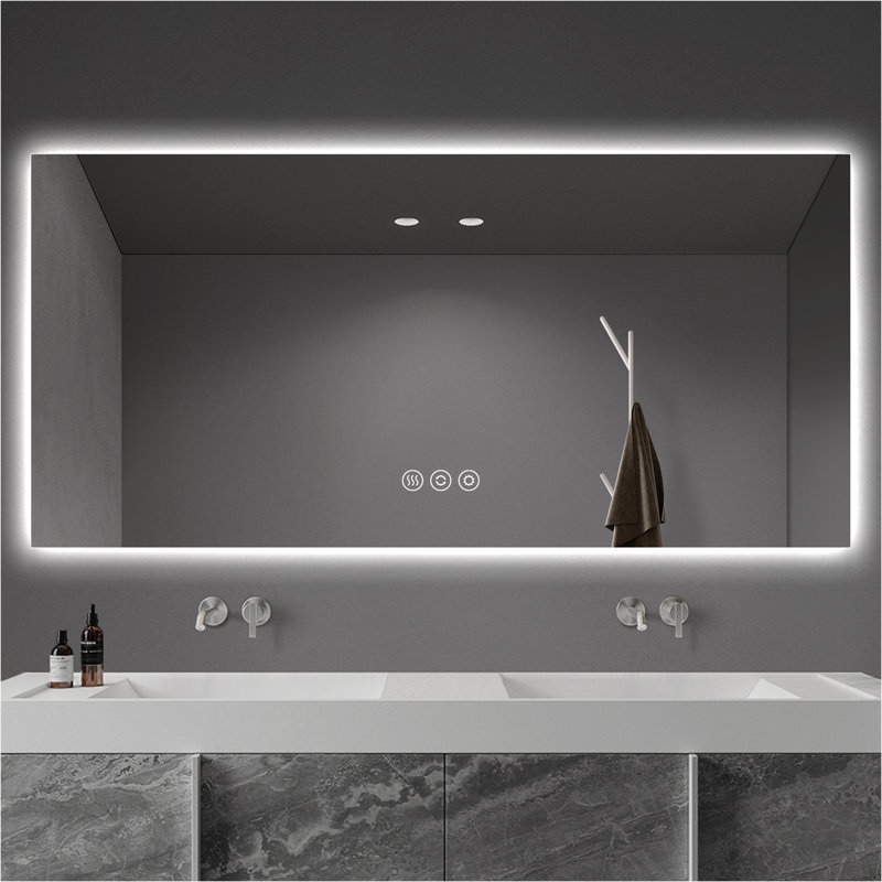 Miroir de salle de bain à DEL rétroéclairé sans cadre avec 3 modes d'éclairage, 66 po x 36 po, Horizontal