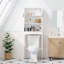 Étagère de rangement blanche autoportante au-dessus de la toilette, unité de rangement à double porte ouverte