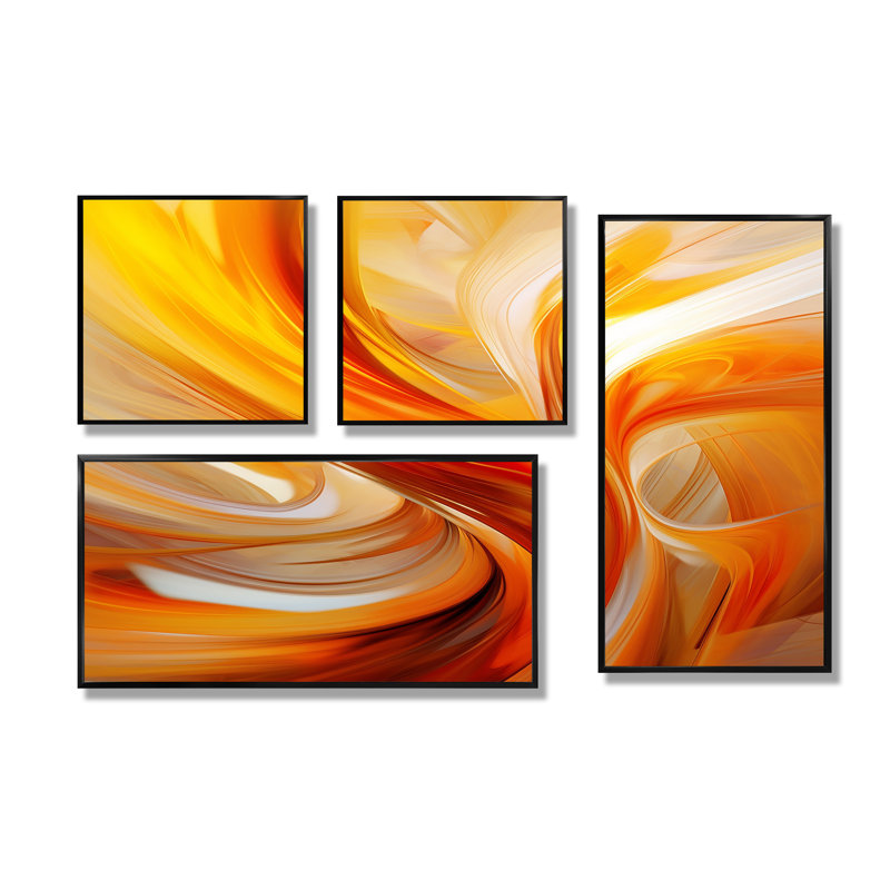 Décoration murale orange abstraite chaleureuse fractale VII - décoration murale orange 4 pièces, Noir