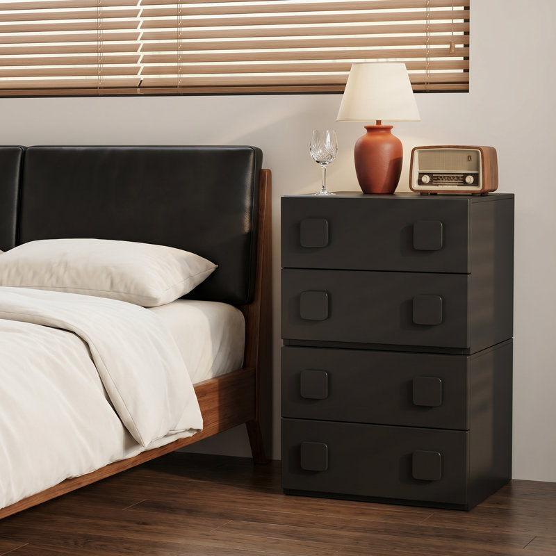 22.8"W Solid Oak Stackable Nightstand, Cabinet, Set of 2, Black Rubberwood