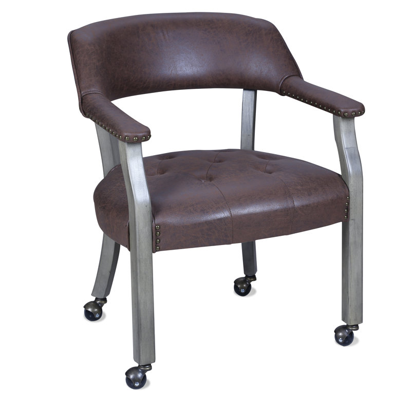 Faux Leather Swivel Armchair, Dark Brown Faux Leather, Gray