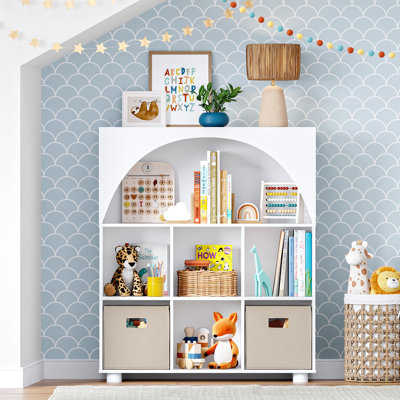 Kids Curve Appeal 35 In. 6 Cubby Bookcase With 2Pc Bins by RiverRidge Home