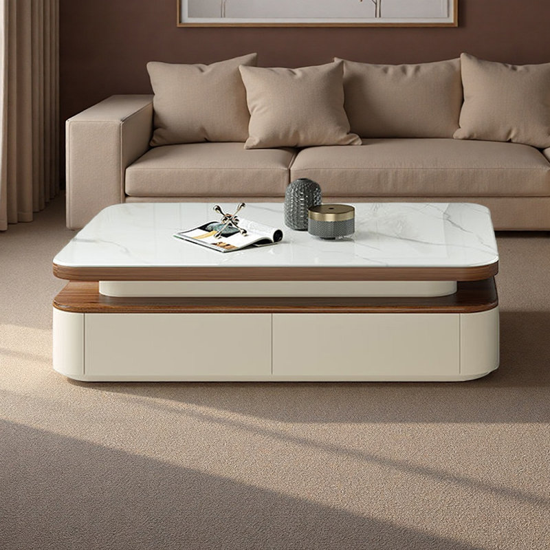 Modern Cream-Style Minimalist Coffee Table, 16.53" H x 59" L x 33.46" W