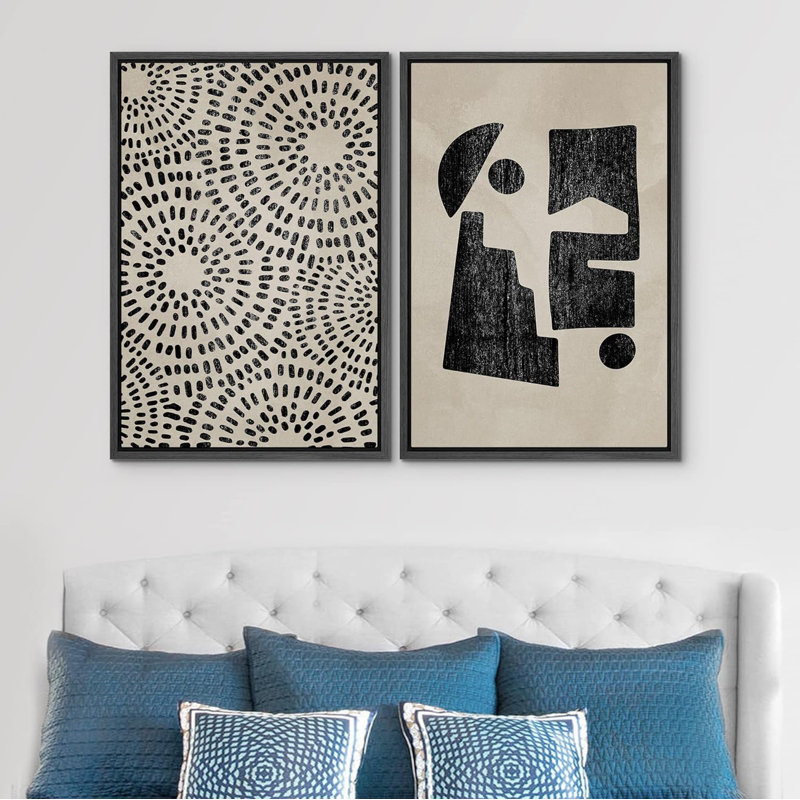 «Pastel Pink Blue Geometric Mountain Landscape», 2 pièces sur toile, Cadre noir, H 24 po x l 36 po