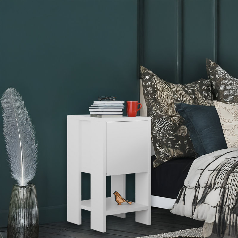 Table de chevet avec 1 armoire, Blanc