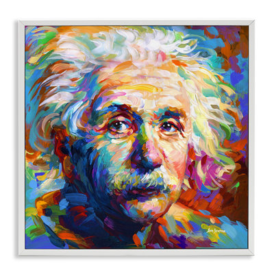 Portrait abstrait d'Albert Einstein encadré sur bois par Leon Devenice
