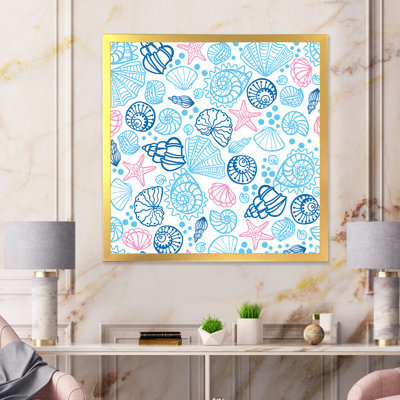 «Red Sea Stars With Blue Seashells», reproduction d'art sur toile à motifs
