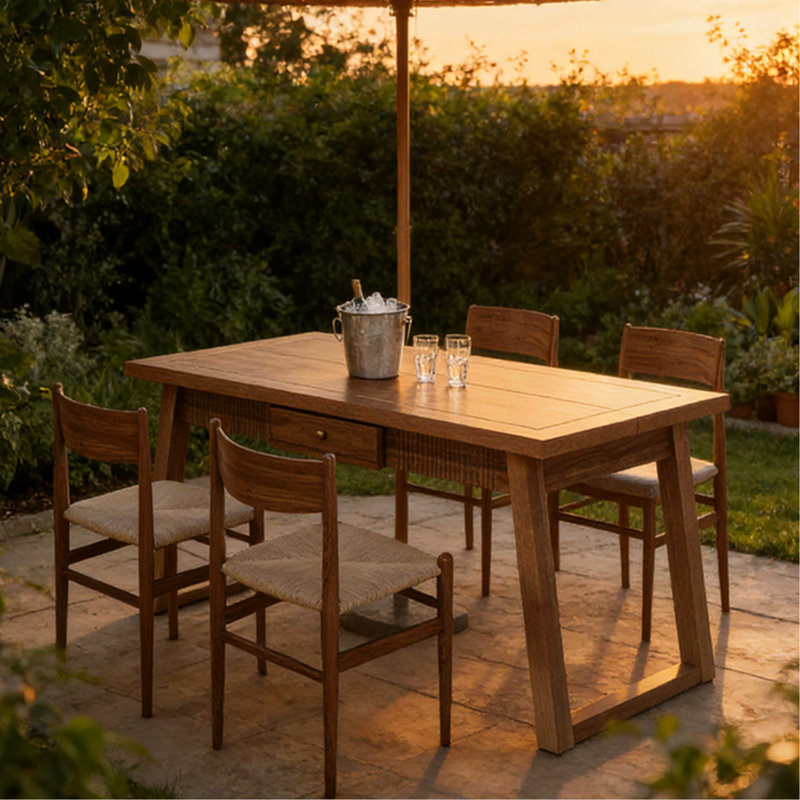 Rectangular Solid Wood Dining Table With Storage Drawer | Gift Idea