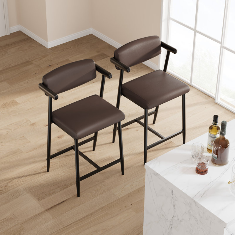 2-Pack Adjustable Swivel Bar Stools, Faux Leather Counter Height Stools, Brown