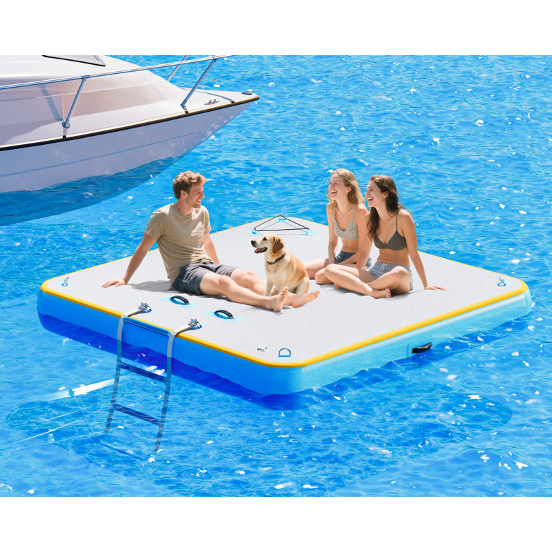 AMERLIFE Inflatable Floating Dock, Non-Slip Air Dock Platform Floating Island Raft with Detachable Ladder and Water Zone for Pool Lake Beach Ocean