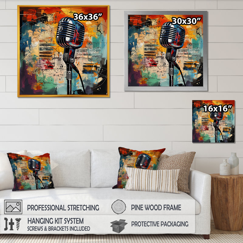 Popart Microphone Harmony II - fruits, art mural, H 16 po x l 16 po x P 1 po, Toile tendue