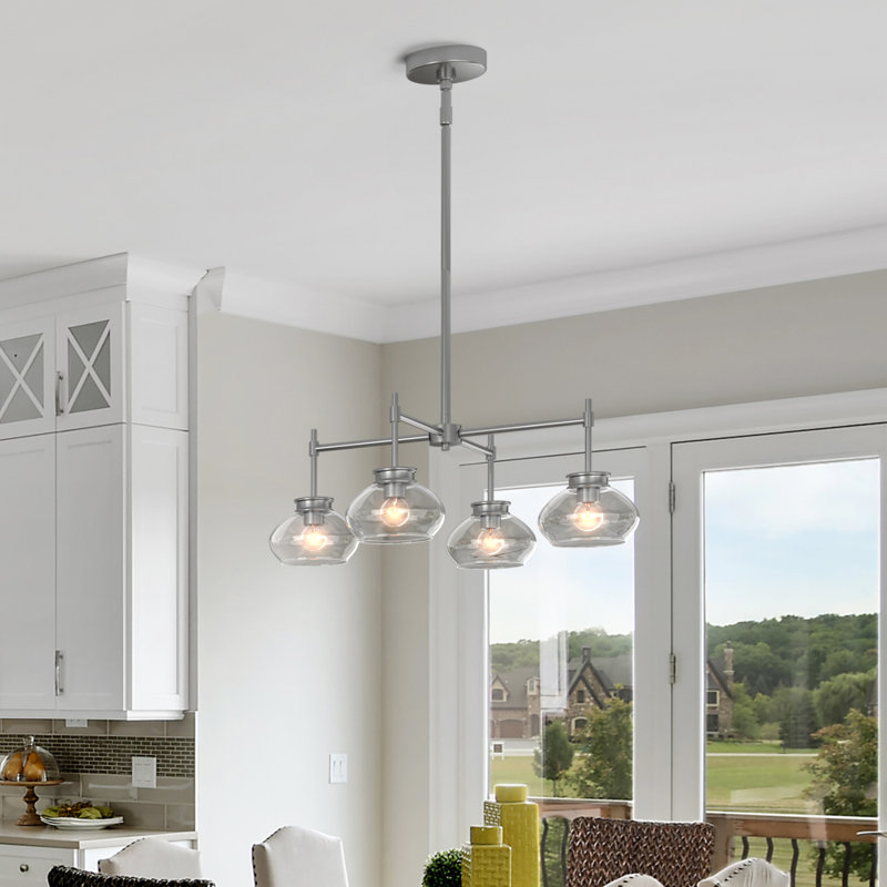Kinsmon Plug & Play 4-Light Chandelier in Transitional and Modern Style-61.6 Inches Tall and 24 Inches Wide, Brushed Nickel