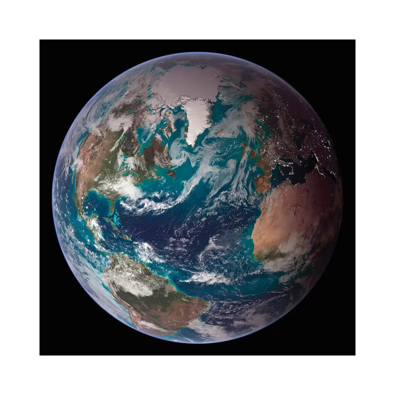 A Full View Of Earth Showing Global Data For Land Surface, Polar Sea Ice, And Chlorophyll by Stocktrek Images - Wrapped Canvas Print