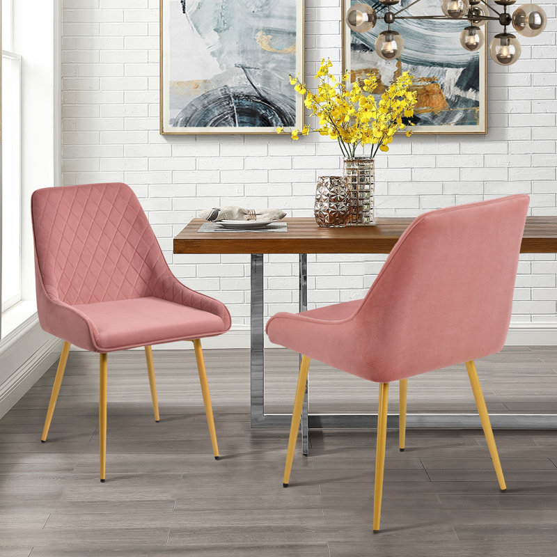 Mako 46cm H Velvet Upholstered Side Chair, Pink, Gold