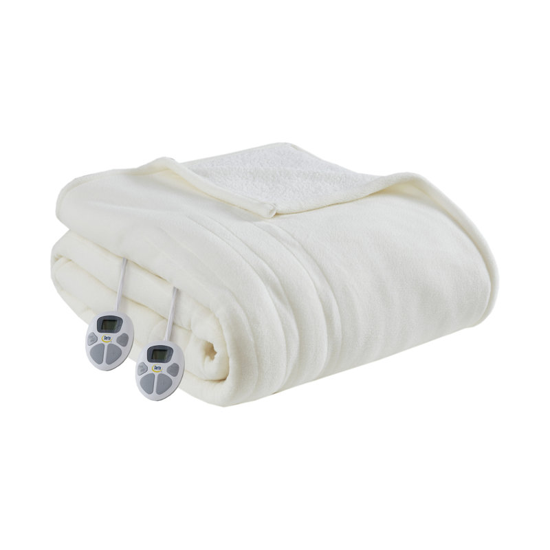 Couverture chauffante molletonnée en sherpa, Ivoire, Double