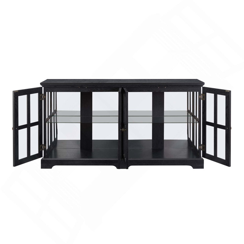 Antique LED Curio Display Cabinet With 4 Glass Doors,  Acrylic Back Panel & Adjustable Shelves For Home Or Office, Black