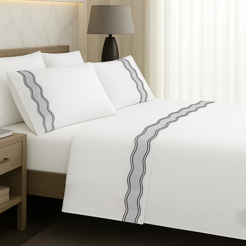Linen Frame Trim Sheet Set, Light Gray, California King Sheet Set