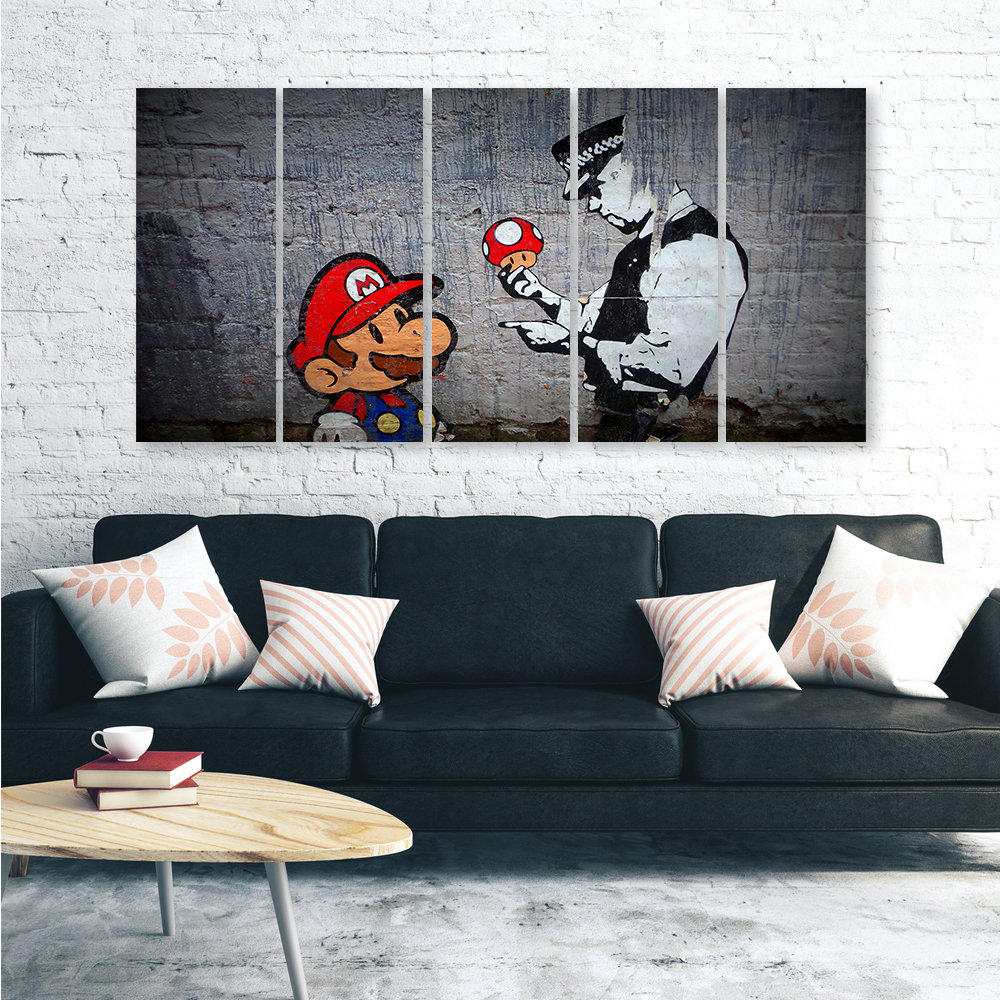 Leinwandbild Banksy Mario Graffiti