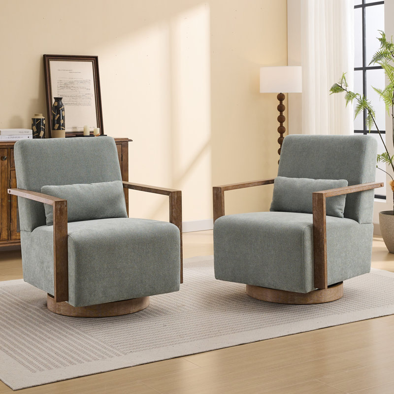 Alfe Upholstered Swivel Armchair (Set of 2), Pale Green Polyester