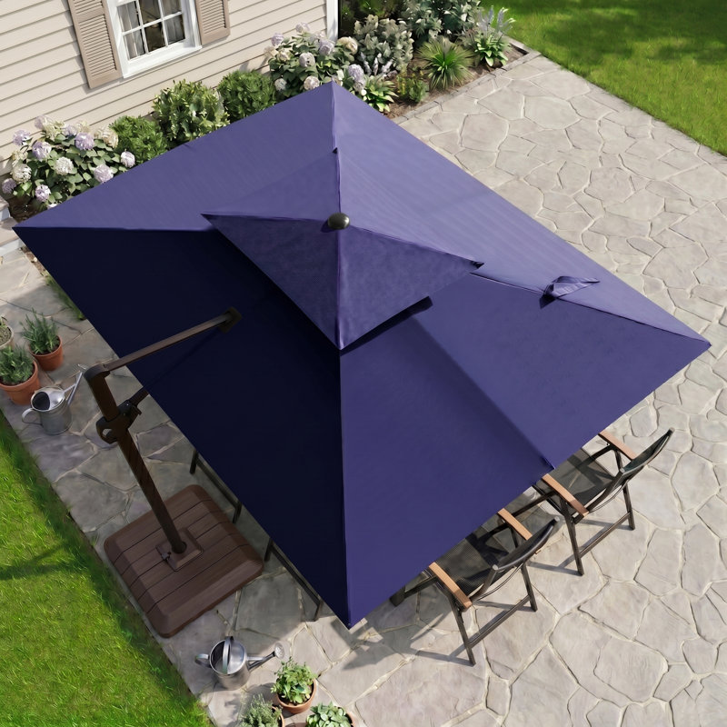 Parasol rectangulaire Sil 11 pi x 9 pi, base avec contrepoids incluse, Bleu marine