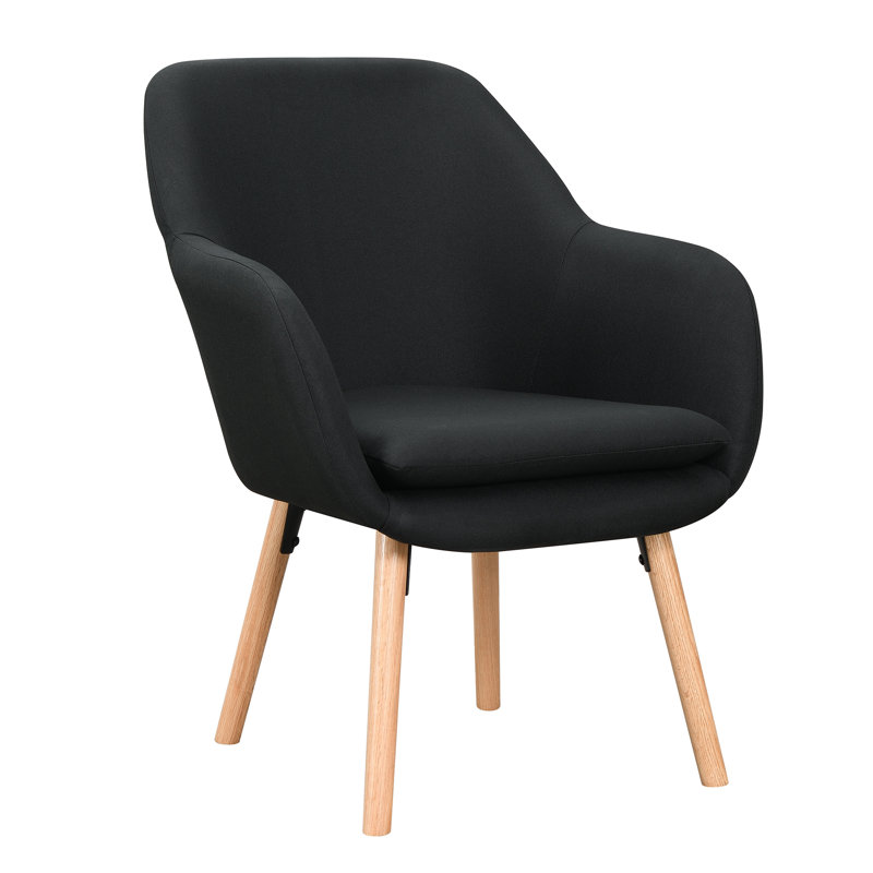 Abdelrahman 25.25" Wide Wingback Upholstered Armchair with Solid Wood Legs, Black Linen