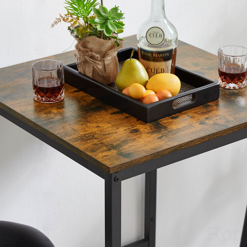 Ensemble de table de bar avec 2 tabourets de bar et siège souple, Noir, Brown