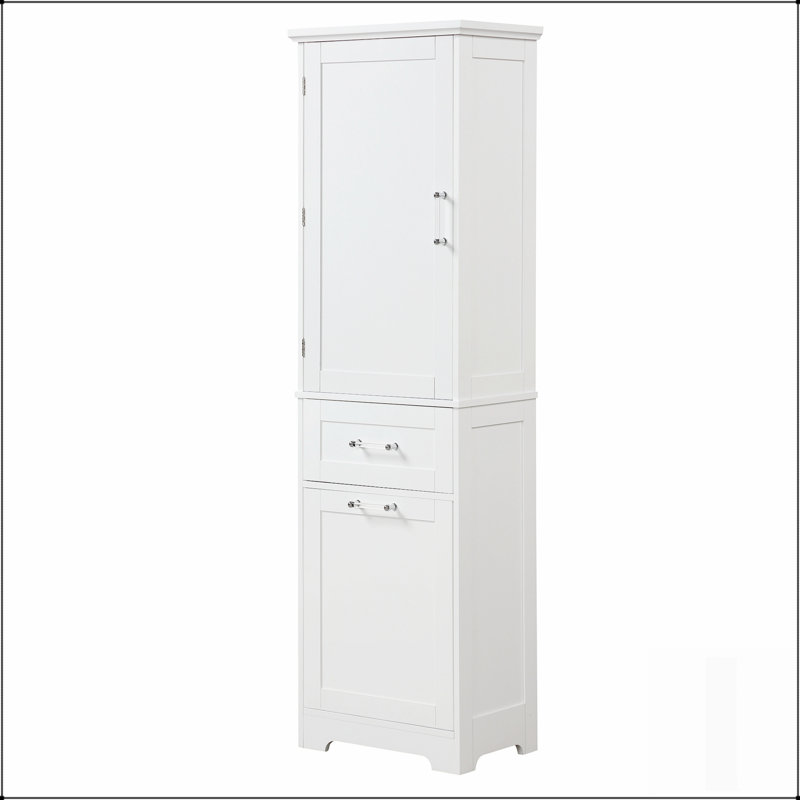 Grande armoire de rangement pour salle de bain avec deux tiroirs de différentes tailles et tablette réglable, panneau de fibres à densité moyenne avec finition peinte pour les salles de bain modernes
