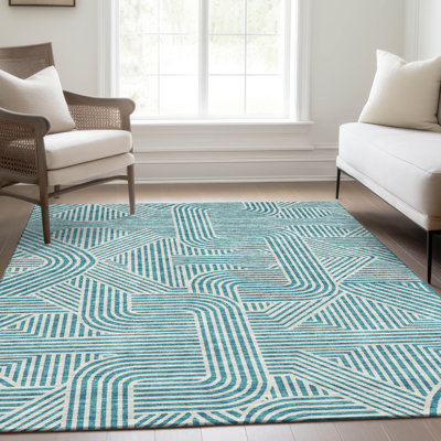 Tapis bleu sarcelle lavable à la machine Premium Prisco