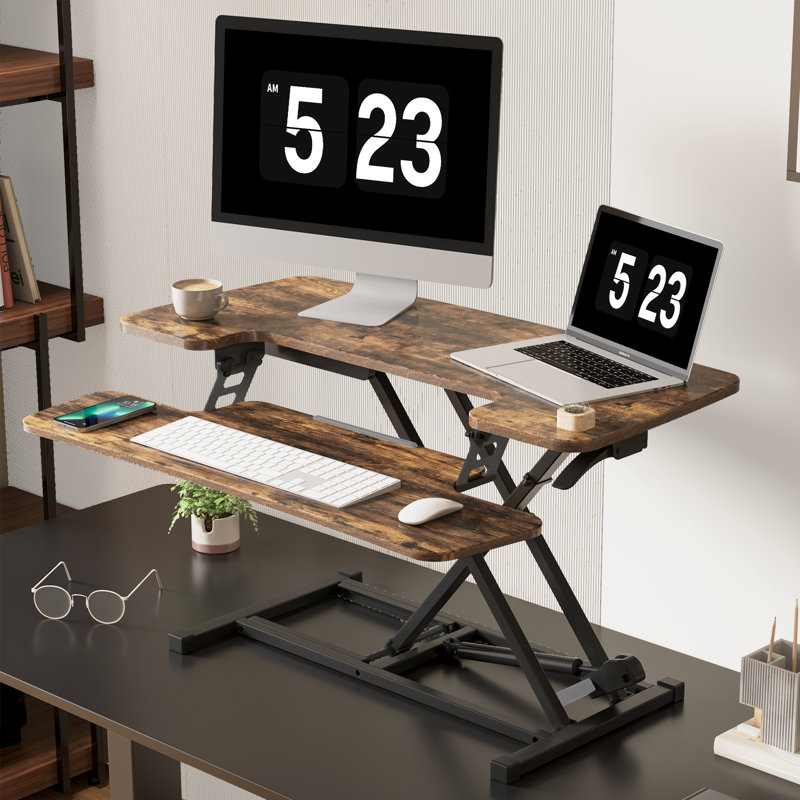 Desk Converter with Removable Keyboard Tray, Special Walnut, 19.7" H x 35" W x 24.1" D