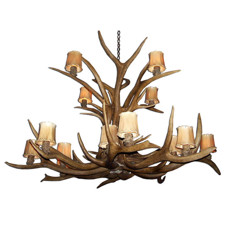 Lustre à 15 lumières Murphree Antler Elk, Cuir brut