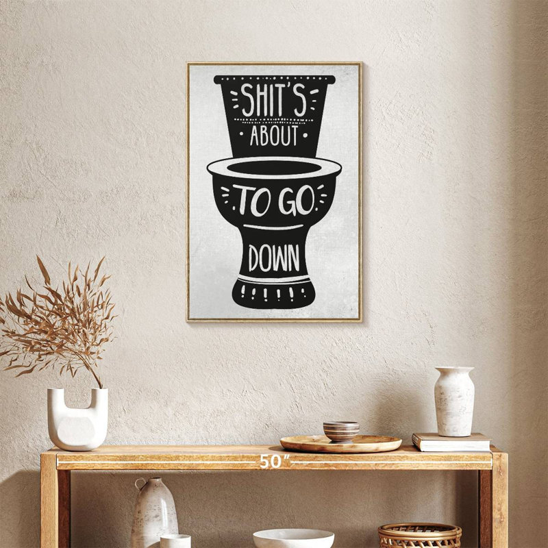 «Shit's About To Go Down I», Cadre flottant en bois naturel, 21 po x 31 po