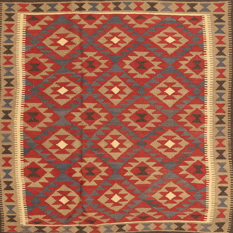 Tapis contemporain rouge / orange, Carré 7 pi x 7 pi